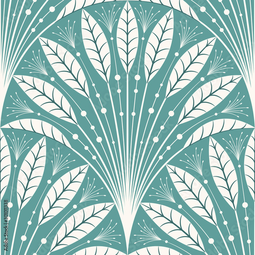 Feathers and beads, leaf scallop pattern, seamless vector