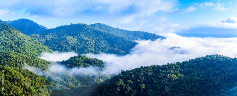 Panorama of high misty mountains peaks  at Doi Ang Kang , Chiang mai , Thailand