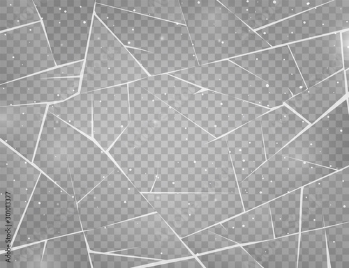 Realistic cracked ice surface. Frozen glass with cracks and scratches. Vector illustration.