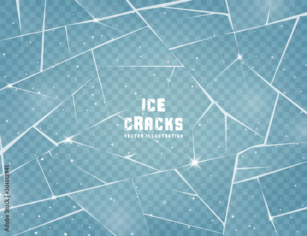 Realistic cracked ice surface. Frozen glass with cracks and scratches. Vector illustration.