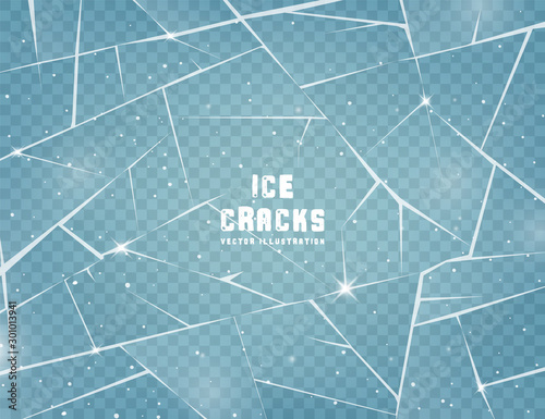 Realistic cracked ice surface. Frozen glass with cracks and scratches. Vector illustration.
