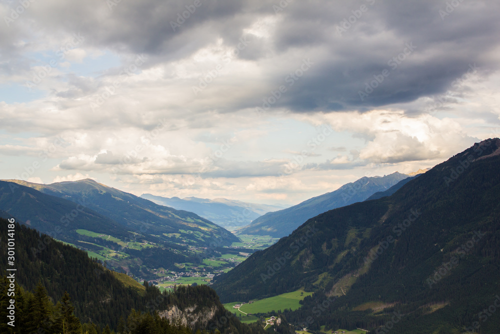 View of a valley between the mountains of Austria