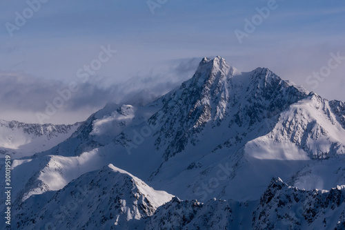 Mountain peak in the mountains. View over the Alps, from Kaunertal Glacier area, in Tyrol, Austria. © Calin