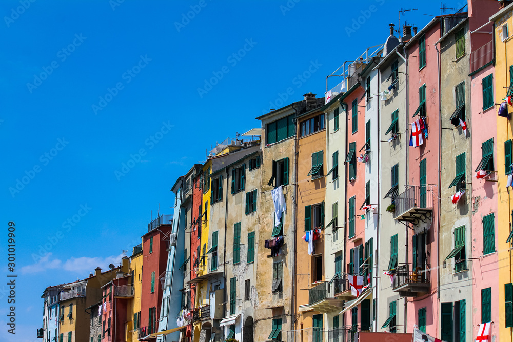 details of the houses in the town of Portovenere in Italy. Located on the Ligurian coast in the province of La Spezia.