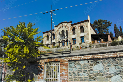 Typical street and building at Ano Poli in city of Thessaloniki, Greece photo