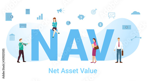 nav net asset value concept with big word or text and team people with modern flat style - vector