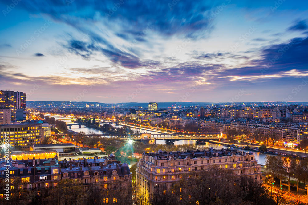 View to the city and Seine River from the Eiffel Tower, Paris, France