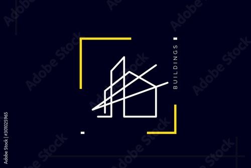 Minimalist skyscraper city building line art logo design vector graphic
