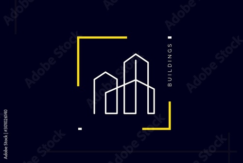 Minimalist skyscraper city building line art logo design vector graphic