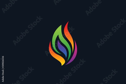 Colorful rainbow fire flame modern logo design vector graphic