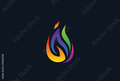 Colorful rainbow fire flame modern logo design vector graphic