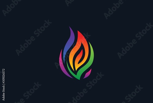 Colorful rainbow fire flame modern logo design vector graphic