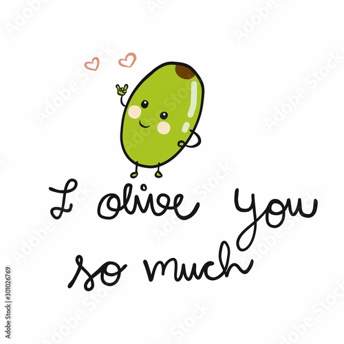 I olive you so much cute cartoon vector illustration doodle style