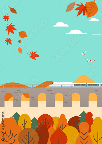 Autumn scenery with a train.