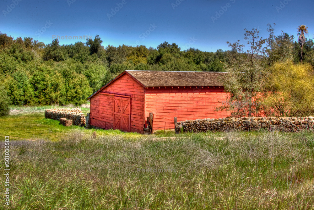 red barn in a rural area  in Santa Rosa plateau in southern california