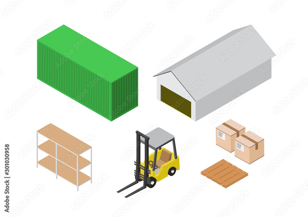 isometric set of warehouse process