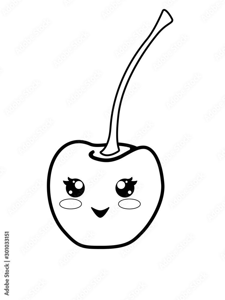 Kawaii cherry with a smiling face. Smiling, sweet, little cherry with a handle vector linear