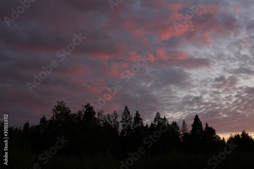 Colourful evening sky over Mellerud, Sweden.