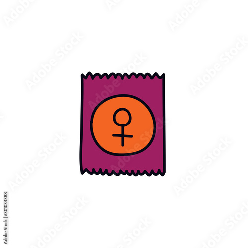 female condom doodle icon, vector illustration