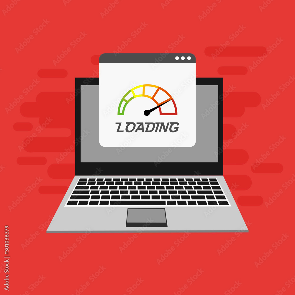 Laptop with speed test on the screen on Website or Mobile Application Vector Concept seo and Digital marketing Laptop with speed test on the screen on Website or Mobile Application Vector Concept seo and Digital marketing