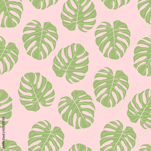Beautifull tropical flowers and leaves seamless pattern design © Carrie