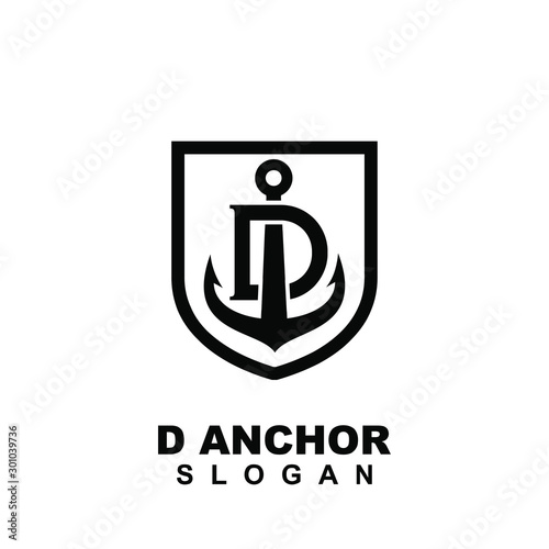 anchor logo with letter d and shield icon design vector