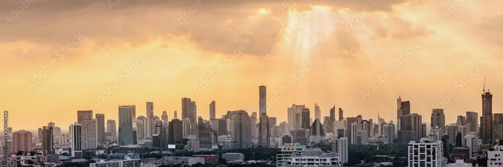 panorama cityscape scenery of business and financial center of Bangkok the capital city of Thailand
