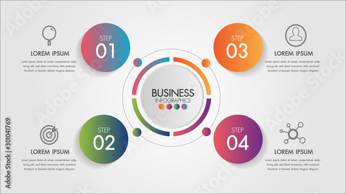 Business infographics element.Circle chart template Chart with 4 steps or options for presentations , graph, diagram, options, parts, processes, phase and training.