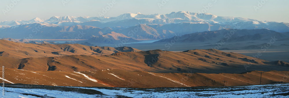 Landscapes of Mongolia, panoramic view of desert mountains