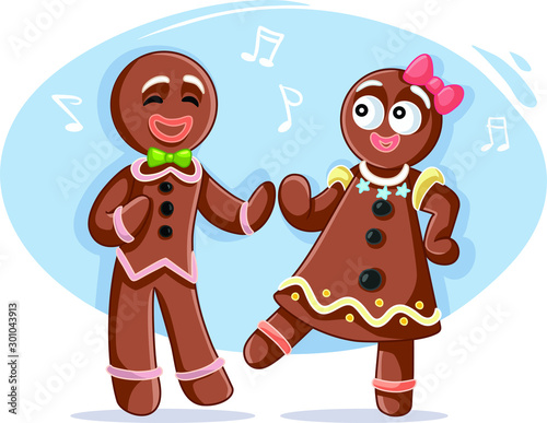 Sweet  Christmas Gingerbread Couple Dancing