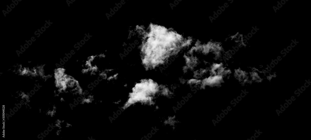 White cloud isolated on black background,Textured smoke,brush effect