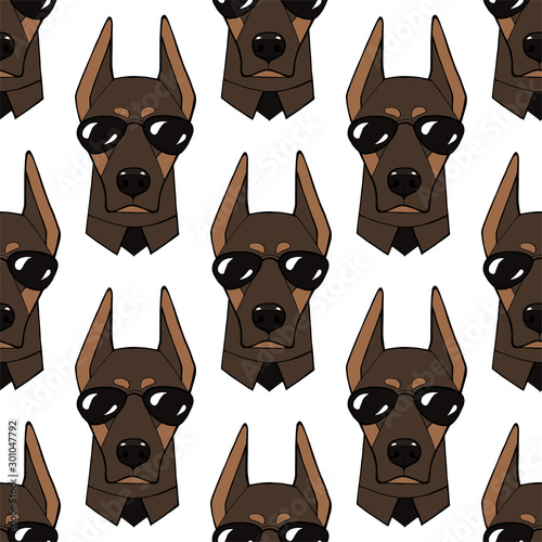 Seamless pattern with image of a character dog portraits. Vector illustration.