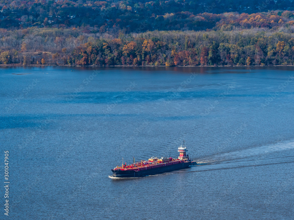 Aerial photo of the ship on the Hudson River Aerial photo of the ship on the Hudson River