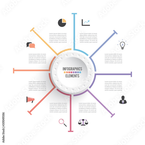 Vector illustration infographics. Business concept with 8 options. For content, diagram, flowchart, steps, parts, timeline infographics, workflow, chart.
