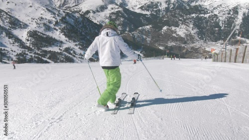 Starting Alpine Skier on Fresh Snow in Sunny Weather Day 3