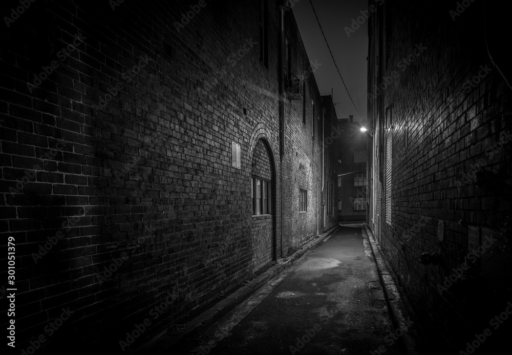 eerie old back street at night