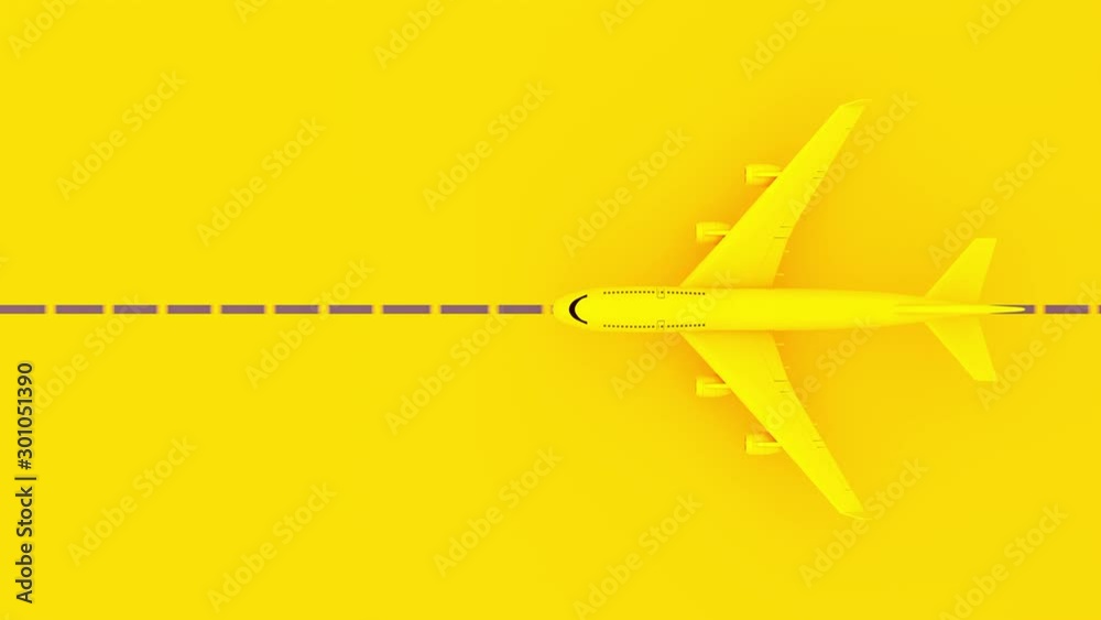 Yellow plane flying on the runway. minimal idea concept and projections seamless loop. Yellow plane flying on the runway. minimal idea concept and projections seamless loop.