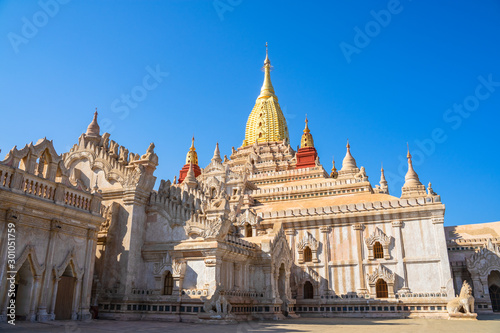 Beautiful Ananda temple at sunrise in Bagan. is a long-lasting and large religious monument in old ancieant Bagan,  Mandalay, myanmar © acinteyya
