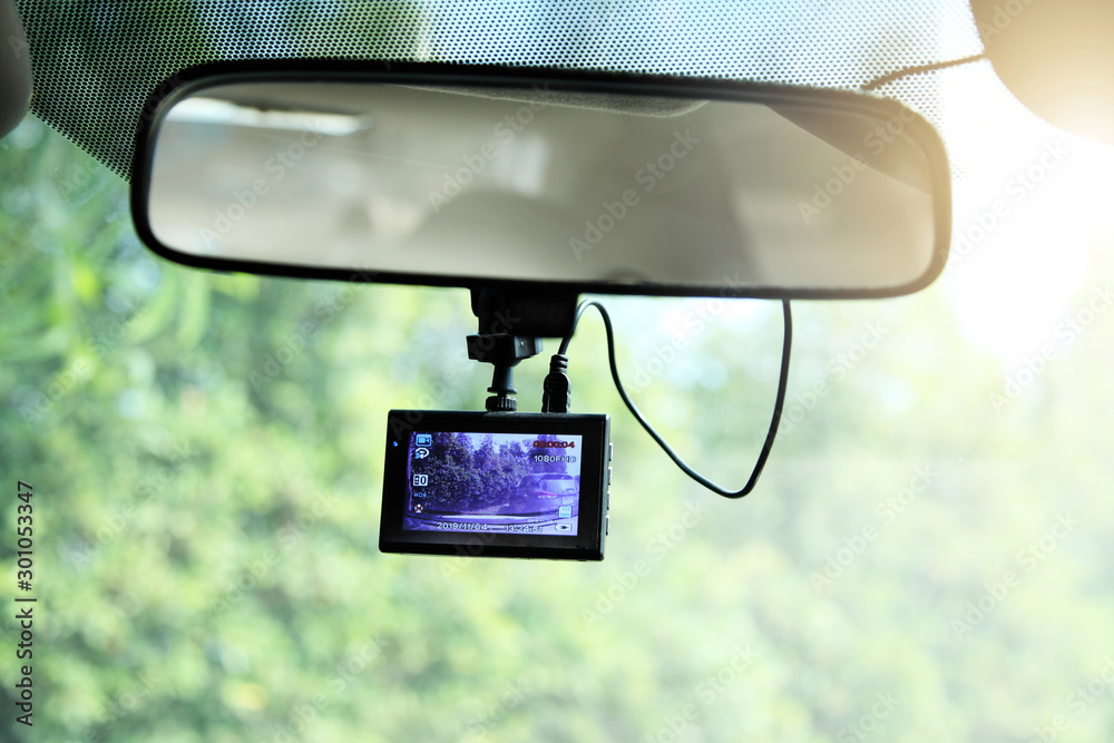 video recorder under view mirror in car, camera for recorder when driving