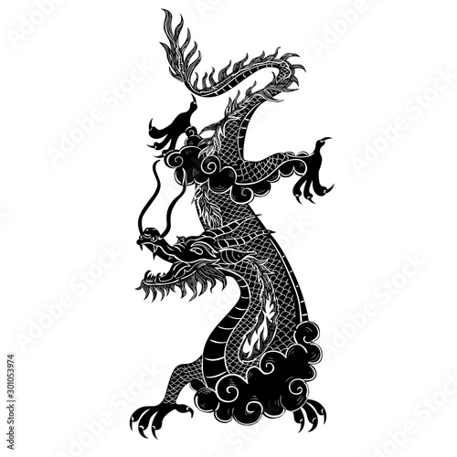 Chinese dragon of black color isolated on a white background. Vector graphics.