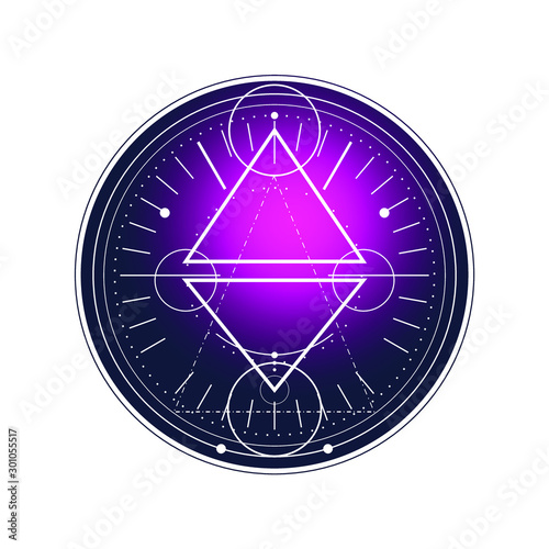 Mystical geometry symbol. Linear alchemy, occult, philosophical sign. For music album cover, poster, sacramental design. Astrology and religion concept.