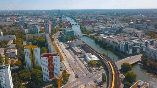 BERLIN, GERMANY - JUNE, 2019: Aerial Panorama drone view of Berlin city centre. photo