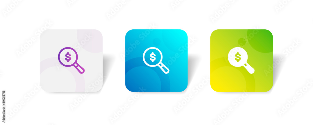 magnifier glass with dollar sign round icon in outline and solid style with colorful smooth gradient background, suitable for mobile and web UI, app button, infographic, etc magnifier glass with dollar sign round icon in outline and solid style with colorful smooth gradient background, suitable for mobile and web UI, app button, infographic, etc