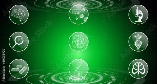 abstract background technology concept in green light,human body heal,technology modern medical science in future and global international medical with tests analysis clone DNA human
