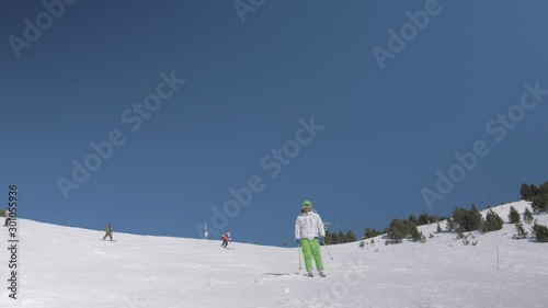 Modern Alpine Skier on Fresh Snow in Sunny Weather Day 6