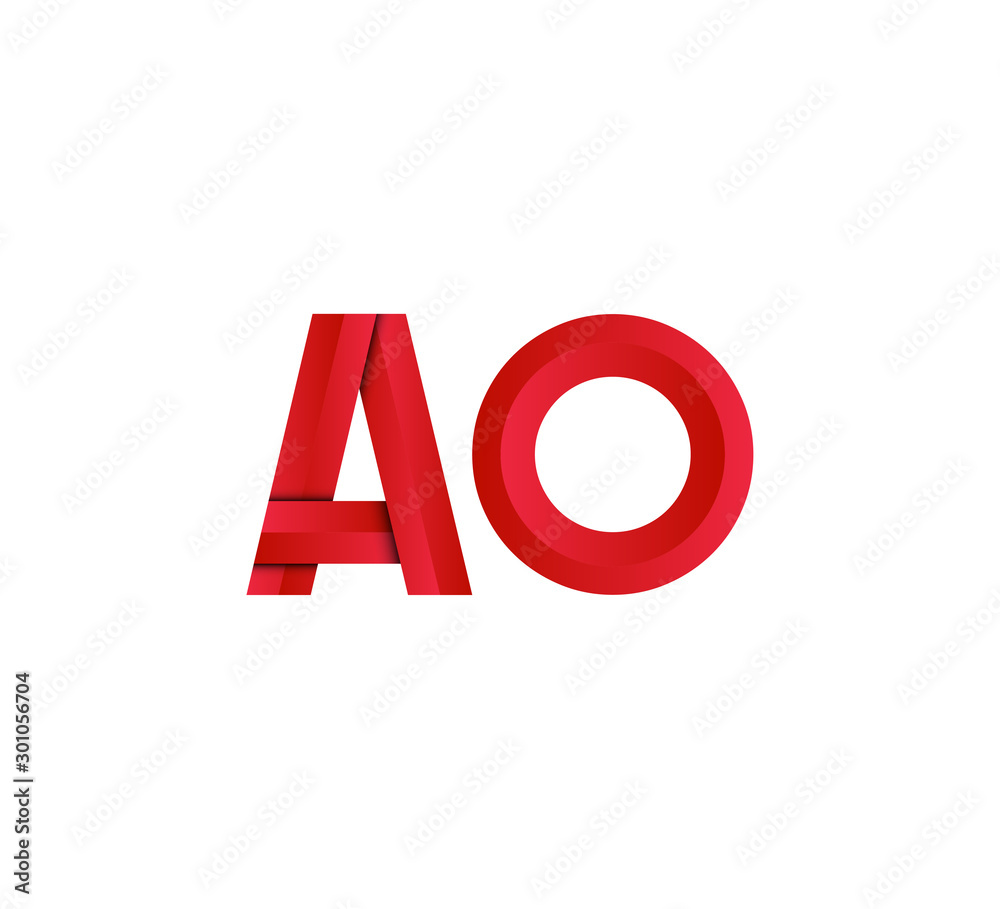 Initial two letter red 3D logo vector AO Initial two letter red 3D logo vector AO