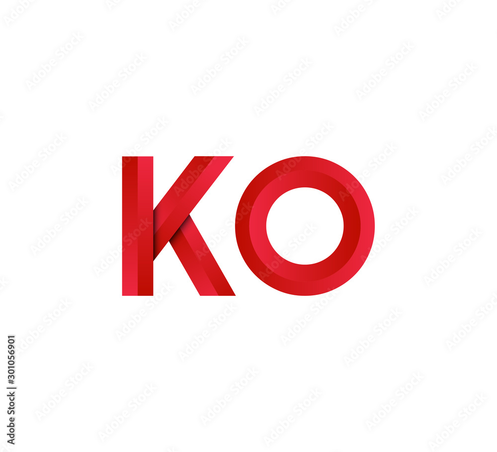 Initial two letter red 3D logo vector KO Initial two letter red 3D logo vector KO