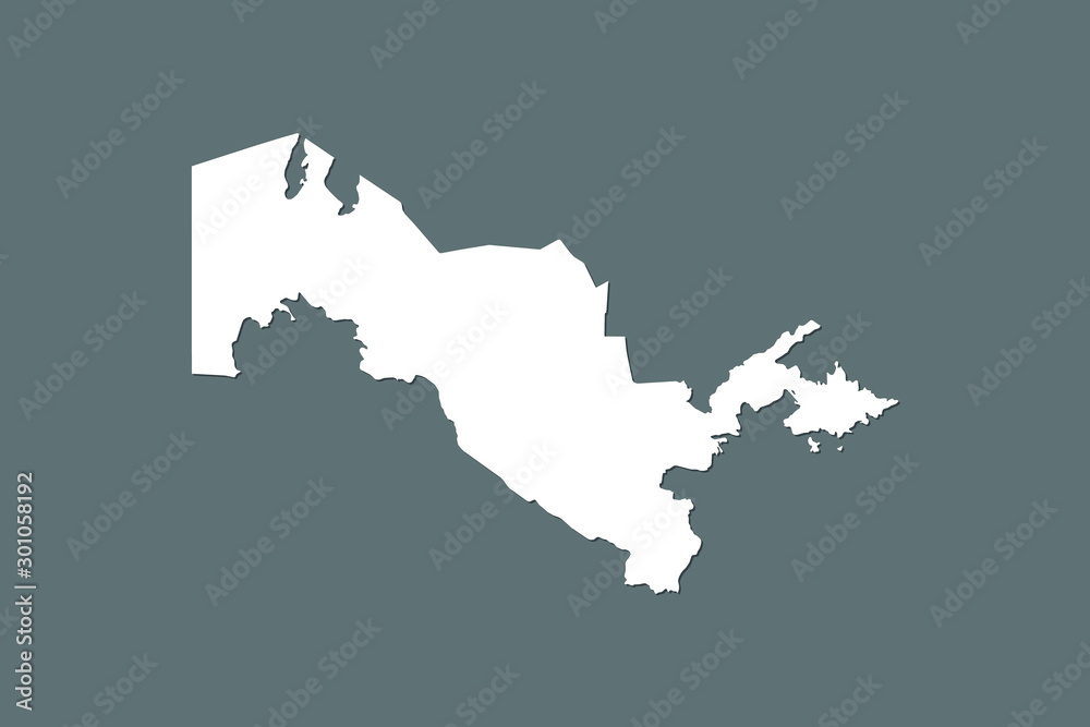 Uzbekistan vector map with integrated land area using white color on dark background illustration