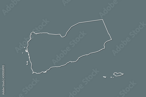 Yemen vector map with single border line boundary using white color on dark background illustration