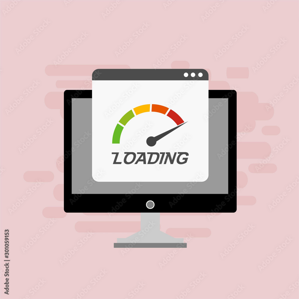 laptop with Speedometer Internet Speed icon. Website speed loading time. Vector illustration for web banner, business presentation, advertising material laptop with Speedometer Internet Speed icon. Website speed loading time. Vector illustration for web banner, business presentation, advertising material